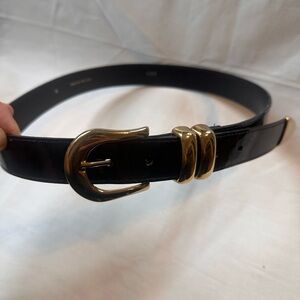 Black Leather Belt with Gold Buckle